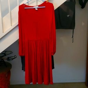 Long sleeve jersey/viscose rose pink dress